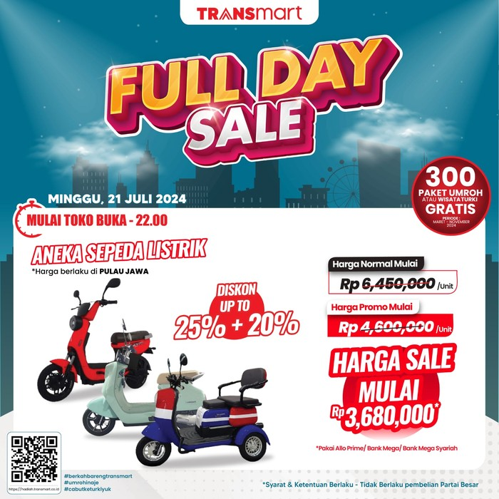 Transmart Full Day Sale kembali hadir Minggu, 21 Juli 2024. Berbagai promosi menarik hadir untuk memenuhi kebutuhan para pelanggan setia Transmart seperti barang elektronik.